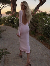 Lunivop Knitted Sexy Backless Ruffles Maxi Dress For Women Long Sleeve Evening Dress Female Autumn Skinny Elegant Party Clubwear