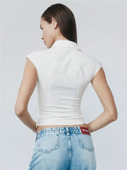 Lunivop White V-Neck Shirts Tank Top Female Sleeveless See-Through Casual Patchwork Elegant Cropped Y2k Top Tee Ladies Vest 