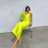 Lunivop Fluorescent Green Formal Dress Asymmetrical Column Ankle Length Skirts Fold Bespoke Occasion Dresses Saudi Arabia Party Dress