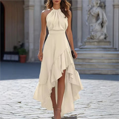 Lunivop Womens Halter High Split Sleeveless Ruffle Formal Cocktail Party Floor Length Evening Long A-Line Mermaid Maxi Dress