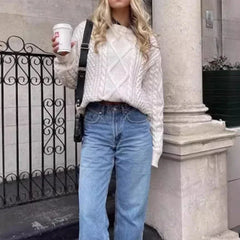 Lunivop Vintage Women Knitted Pullovers Elegant Casual Oversize Long Sleeve Sweaters Autumn Winter Solid Lady Sweaters Street