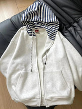 Lunivop Striped Patchwork Vintage Hoodies Women Loose Harajuku Long Sleeve Retro Sweatshirts Casual American Streetwear Pockets Bf Tops