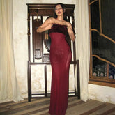 Lunivop Women's Fur Collar Mesh Splicing Tube Top Party Hot Girl Sexy Long Dress Elegant Sexy Party Dress Club Outfit