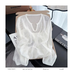 Lunivop Long Sleeve Mesh Top Pullovers Women Lightweight Sweater Sheer Knit Blouse Teen-girl Beach Cover-up Breezy Summer Casual Outfit
