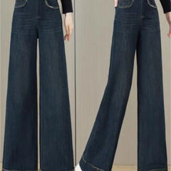 Lunivop Vintage Blue Wide Leg Jeans for Women Spring Autumn New High Waist Loose Fit Slim Fashion Casual Straight Long Pants