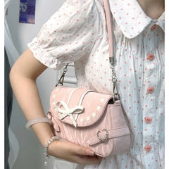 Lunivop Sweet Bow Pink Underarm Bag Women Hot Girls Leather Shoulder Crossbody Bag Female Fairycore Aesthetic Y2k Handbag New