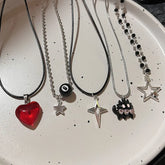 Lunivop Kpop Goth Vintage Punk Star Black Cat Red Heart Pendant Rope Necklace For Girl Y2k EMO Halloween 90s Grunge Jewelry Accessories