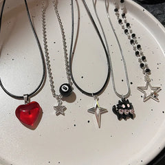 Lunivop Kpop Goth Vintage Punk Star Black Cat Red Heart Pendant Rope Necklace For Girl Y2k EMO Halloween 90s Grunge Jewelry Accessories