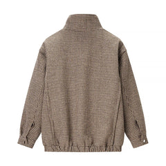 Lunivop Vintage Plaid Women's Jacket Chic Stand Collar Zipper Short Coat Long Sleeve Bomber Jackets Outwear New Lady Casual Coats 