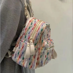 Lunivop Rainbow Knit Backpack Women Harajuku Color Block Small Capacity Student Backpack Ladies Fashion Unique Daily Mochilas Mujer