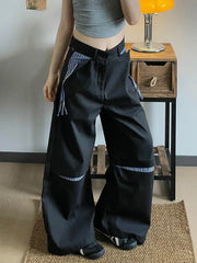 Lunivop Loose Streetwear Wide Leg Pants Women Vintage Patchwork High Waist Y2K Trousers Casual Harajuku Retro Bf New Hip Hop Pant