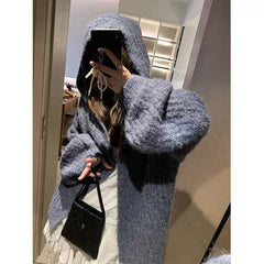 Lunivop Chunky Knit Open Front Hooded Cardigan for Women Comfy Longline Sweater Hoodie Coat Female Casual Chic Autumn Winter Outfit