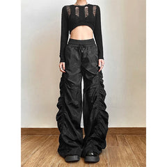 Lunivop Aesthetic Y2K Vintage Folds Wide Leg Trousers Women Diablo Style High Waist Drawstring Full Pants Unisex Bf Baggy Casual Pants