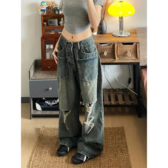 Lunivop Women's Y2k Ripped Jeans Harajuku Oversize Denim Trousers Streetwear Y2k Jean Pants Vintage 90s Aesthetic 2000s Trashy Clothes