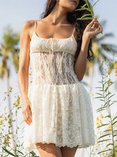 Lunivop Sexy See Through Lace Women Dress White Spaghetti Strap Printed Floral Dress Female Autumn Skinny Elegant Party Clubwear