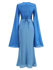 Lunivop Solid Flare Sleeve Women's Long Dresses Round Neck High Waist Slimming Elegant Dress Female Autumn 2025 New 3WM2174