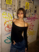 Lunivop American Retro 90s Halter T Shirt Women Long Sleeve Black Slim Streetwear Y2k Vintage Tee Female Clothes Skinny Tshirts