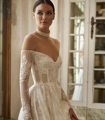 Lunivop Lace Wedding Dress Vestido De Novia Manga Larga Sencillo y Elegante Vestidos Para Por La Iglesia Boda Noivas Robe Mariee