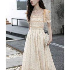 Lunivop Dress New Summer Skirt Women's French Retro Sweet Gentle Style Floral