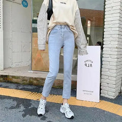 Lunivop Light Wash High Waist Loose Women's Jeans Spring Autumn New Style Korean Version Slimming Nine Tube Straight Leg Pants