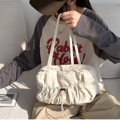 Lunivop Harajuku Beige Shoulder Bags Women Retro Nylon Pocket Chic Casual Handbag Female Vintage Portable Underarm Bag Purse