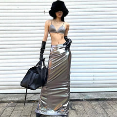 Lunivop Summer new women's clothing low waist metal color fashionable simple sexy street shot hip wrap women's skirt