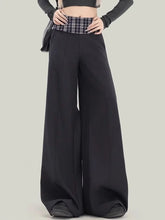 Lunivop Plaid Patchwork Suit Pant Women Vintage Casual Korean High Waist Trouser Autumn Retro Loose Elegant Black Wide Leg Pant New