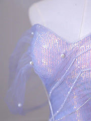 Lunivop Purple Laser Sequin Beaded Mermaid Women Evening Dress With Puff Sleeves Tassel Pearls