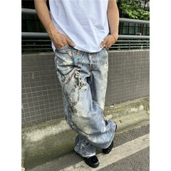 Lunivop Blue Gray Womens Jeans High Waist Vintage Straight Baggy Denim Pants Streetwear American Style Fashion Wide Leg Denim Trouser