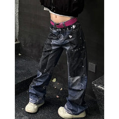 Lunivop Blue Womens Jeans High Waist Vintage Straight Baggy Casual Denim Pants Streetwear American Style Fashion Wide Leg Denim Trouser