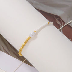 Lunivop Korean Trendy Simple Pearl Color Blocking Beaded Bracelet for Women Niche Design Hand Woven Bracelet Sweet Elegant Party Jewelry
