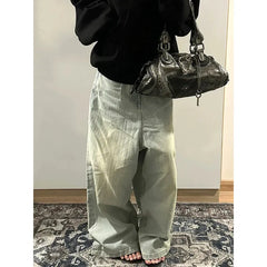 Lunivop Y2K Style Blue Women Jeans 2024 Vintage Fashion High Waisted Streetwear Wide Leg Jean Female Trouser Hip Hop Baggy Denim Pants
