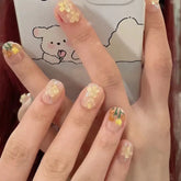 Lunivop 10pcs Handmade Short Nude 3d Tulip Flower Decorated False Nails Set Ready-made Artificial Nail Art Press on Acyrlic Nails