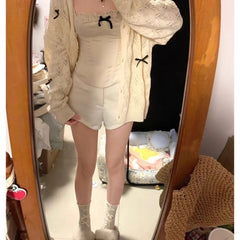 Lunivop Coquette Cardigan Sweater Woman Kawaii Bow Hollow Out Knitted Tops Korean Fashion Sweet Preppy Cute Aesthetic Solid