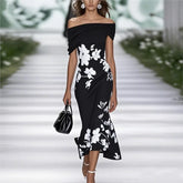 Lunivop Summer Commuting Long Dress Flower Print Off Shoulder Women's A-line Dress New Fashion Hollow High Waist Wrap Hip Dress