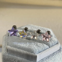 Lunivop 1pcs Shiny Pentagram Crystal Zircon Stainless Steel Ear Bone Nail Earrings for Women Cute Sweet Small Piercing Body Jewelry