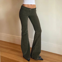 Lunivop Retro Corduroy Low Rise Pants y2k Streetwear Solid Slim-fitting Flared Pants for Women Korean Fashion Trousers Aesthetic