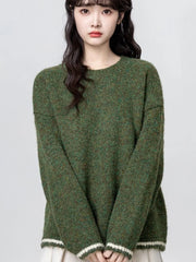 Lunivop Cute Retro Green Sweaters Women Preppy Style Loose O Neck Long Sleeve Knitted Jumper Japan Vintage Sweet Female Simple Pullovers