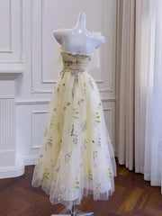 Lunivop Embroidered Mesh Strapless Dresses For Women Slash Collar High Waist Thin Elegant Dress Female Spring 2025 New