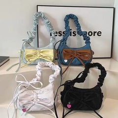 Lunivop Sweet Cool Denim Shoulder Bags Women Harajuku Bow Chic Cute Y2k Handbag Purse Ladies Casual Blue Underarm Bag Aesthetic