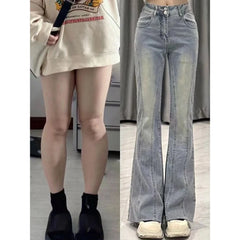 Lunivop Retro Light Blue Micro Flare Jeans Women Korean Vintage Streetwear Slim Fit Lady Elastic Hight Waist Thin Baggy Denim Pants