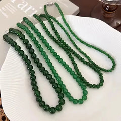 Lunivop New 4 6 8 10mm Green Color Glass Beads Strand Beaded Necklace for Women Female Silver Plated Toggle Clasp Chokers