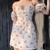 Lunivop Sexy Off Shoulder Floral Print Sweet Dress Women Short Sleeve A-line Mini Summer Dresses Holiday Robe