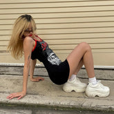 Lunivop Summer Sundress Dress 2024 Print Short Casual Backless Sexy Halter Bodycon Black Mini Dress Aesthetic Beach Sexy Dress