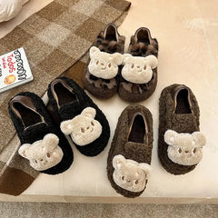 Lunivop New Winter Cute Bear Thick Soled Cotton Shoes Comfortable Versatile Women Plush Slippers Fashion Cartoon Cotton Shoes Girls Gift