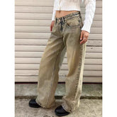 Lunivop American Vintage High Waisted Light Blue Jeans Street Washed Denim Trouser Women's Casual 2000s Baggy Y2K Wide Leg Grunge Pants
