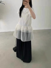 Lunivop Korean Style Lace Tank Tops Women Y2k Fairycore White Ruffle Sleeveless Dress See-through Aesthetic Kpop Mesh Dress