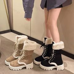 Lunivop Winter Women Snow Boots Platform Thick Heel Faux Fur Ladies Shoes Female Plush Warm Non-slip Mid-calf Boots Goth Shoes