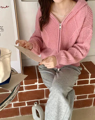 Lunivop Women Zip Up Knit Cardigan Hooded Zipper Front Sweater Jacket Hoodie Teen-girl Fall Winter Casual Outfit