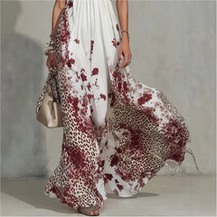 Lunivop Summer Hanging Neck Sleeveless Waist Party Maxi Dress Women Elegant Hollow Floral Print Pleated Lady Chic Evening Gown Vacation